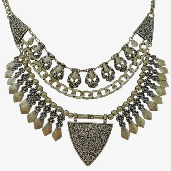 Neiman Marcus Antique Gold Statement Necklace & Earrings Set NWOT / NWT - Picture 5 of 6